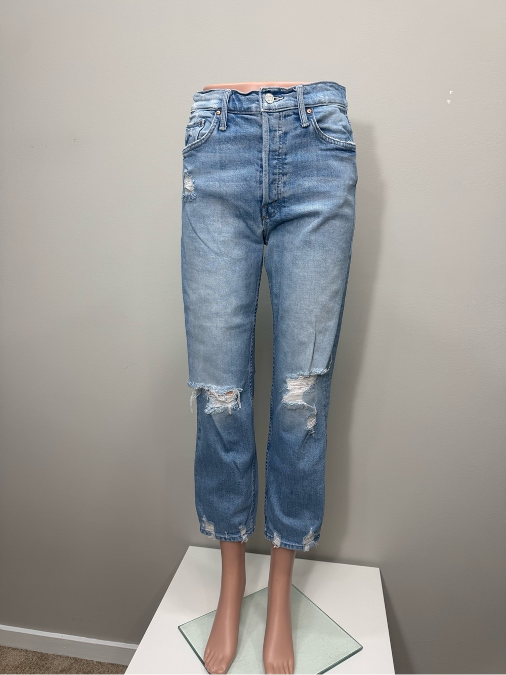 MOTHER The Tomcat The Confession Distressed Straight Crop Jeans 27